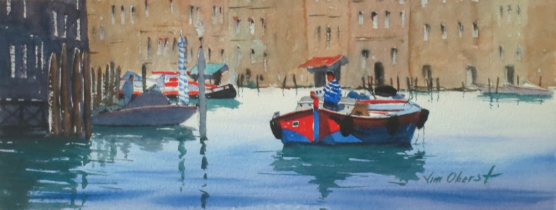 cityscape, landscape, seascape, boat, gondola, venice, grand canal, original watercolor painting, oberst